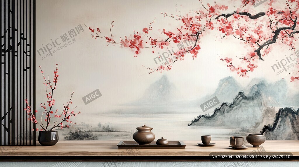 中式茶室 雅致茶韻與紅梅景