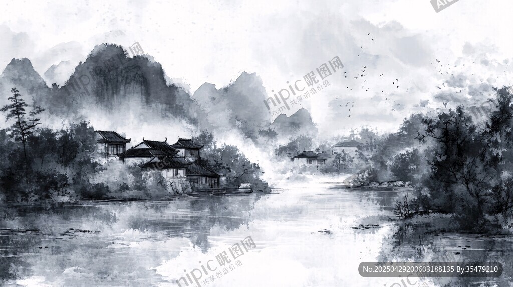 水墨山水間的詩(shī)意景致