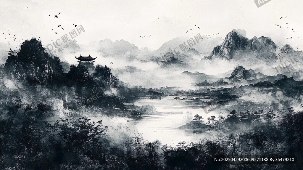 水墨山水間的靜謐之景