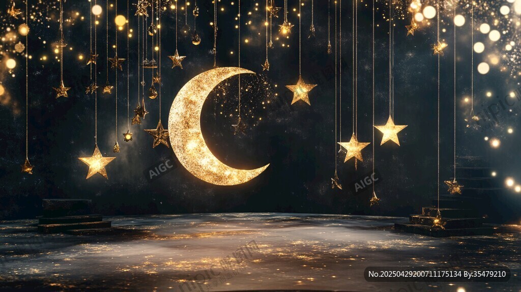 夢(mèng)幻星月夜景裝飾畫面