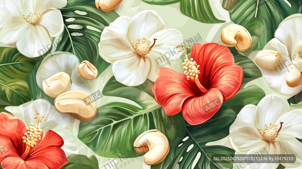 芙蓉腰果綠葉精美圖案