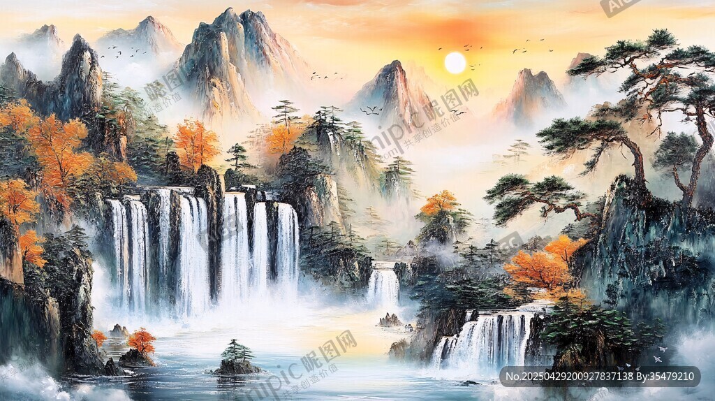 壯美山水間的落日盛景