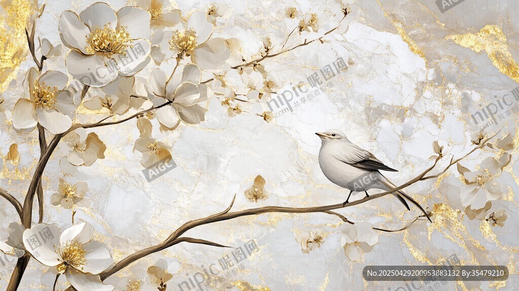 枝頭白鳥(niǎo)伴繁花