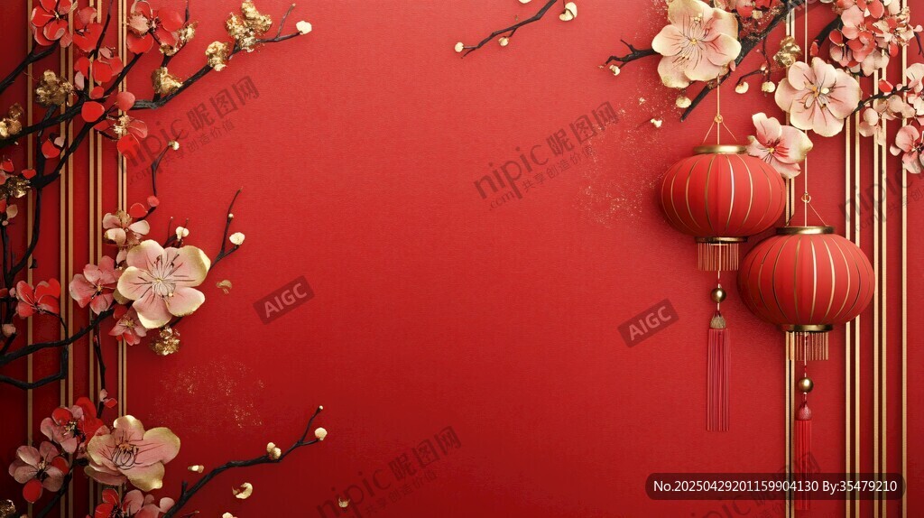 紅色中式風(fēng) 燈籠梅花背景