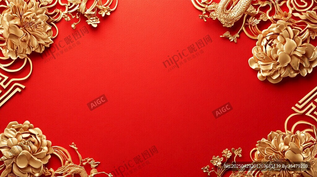 紅底金飾中式喜慶背景圖