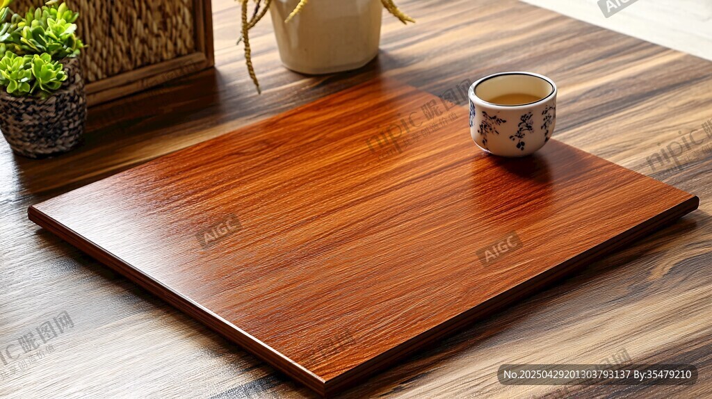 木質(zhì)茶盤上的雅致小茶杯