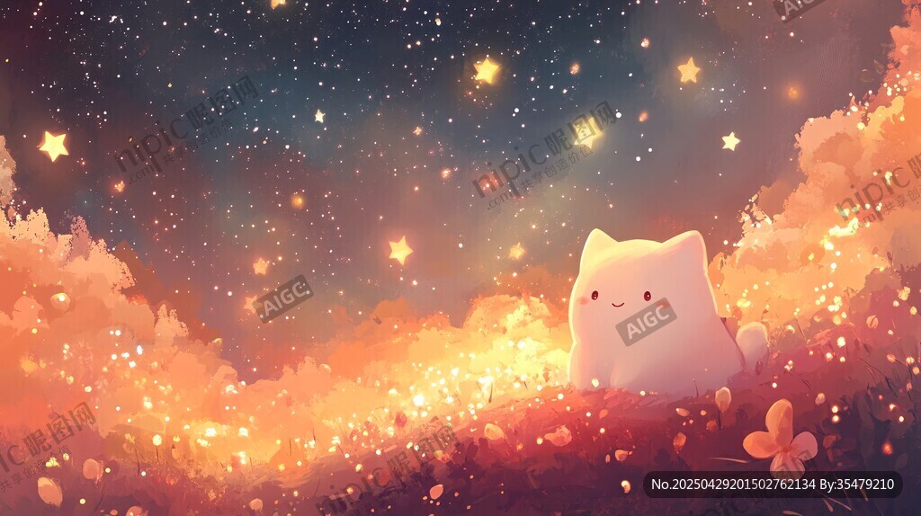 夢(mèng)幻星空下的可愛(ài)貓咪