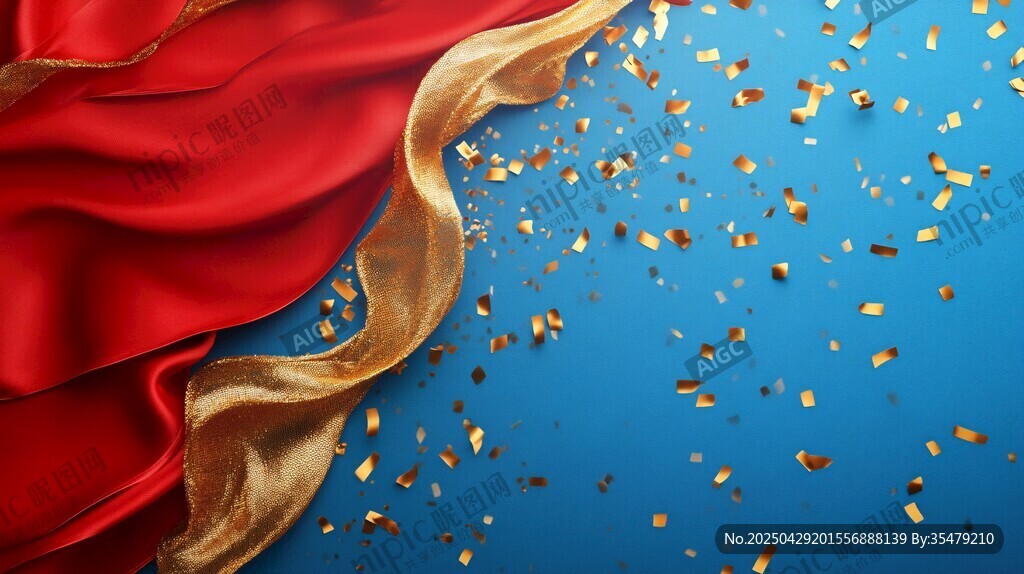 紅金飄帶灑金箔背景圖