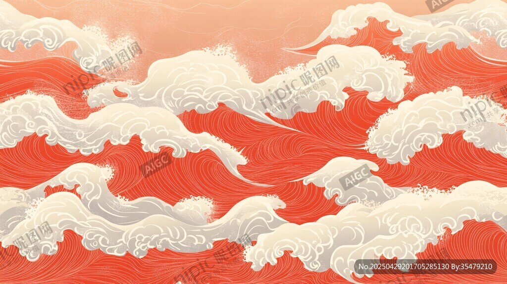 紅底中式海浪紋理圖案