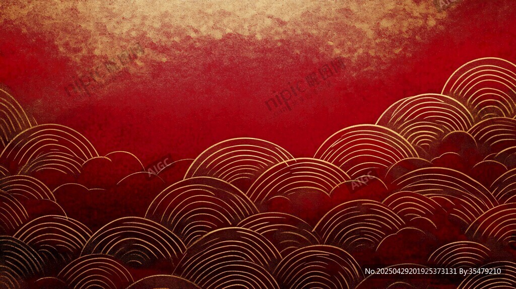 中式紅金海浪紋理背景圖