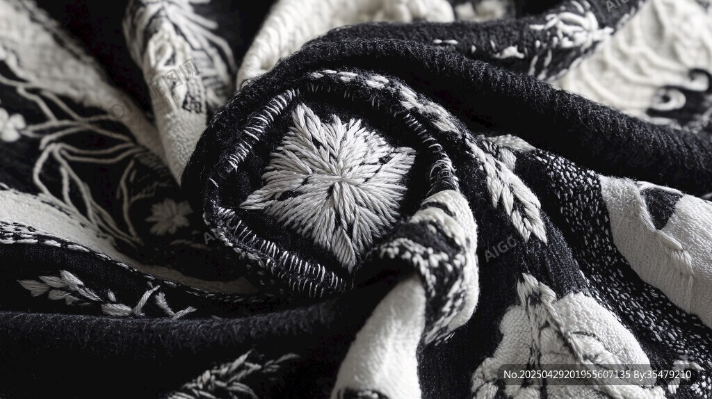 黑白刺繡織物細(xì)節(jié)特寫