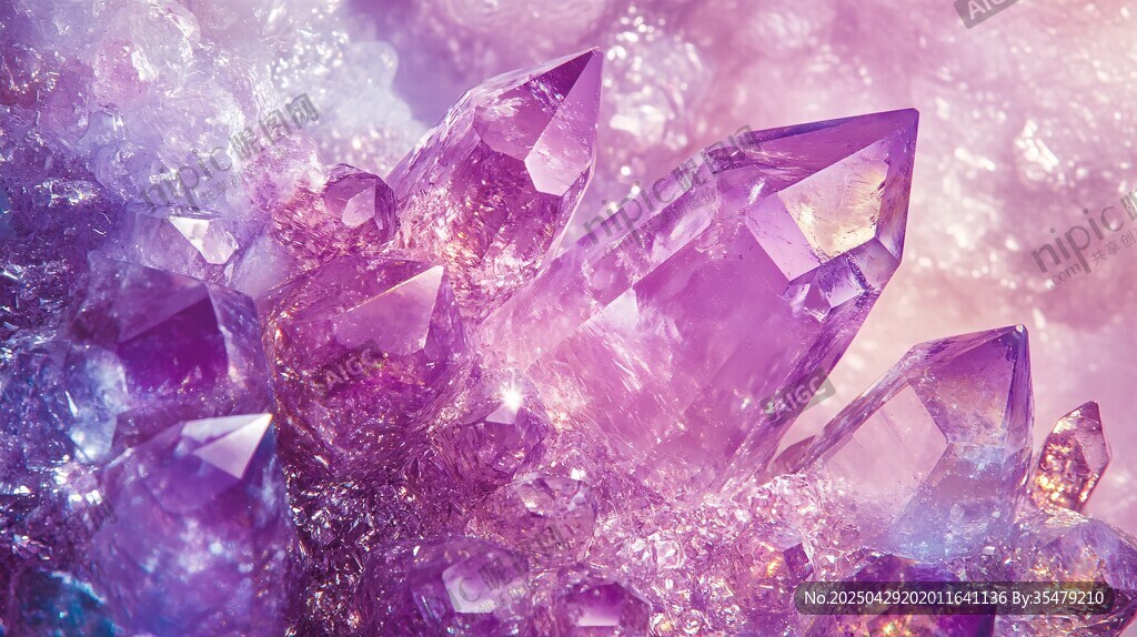 夢(mèng)幻紫水晶晶體閃耀畫(huà)面