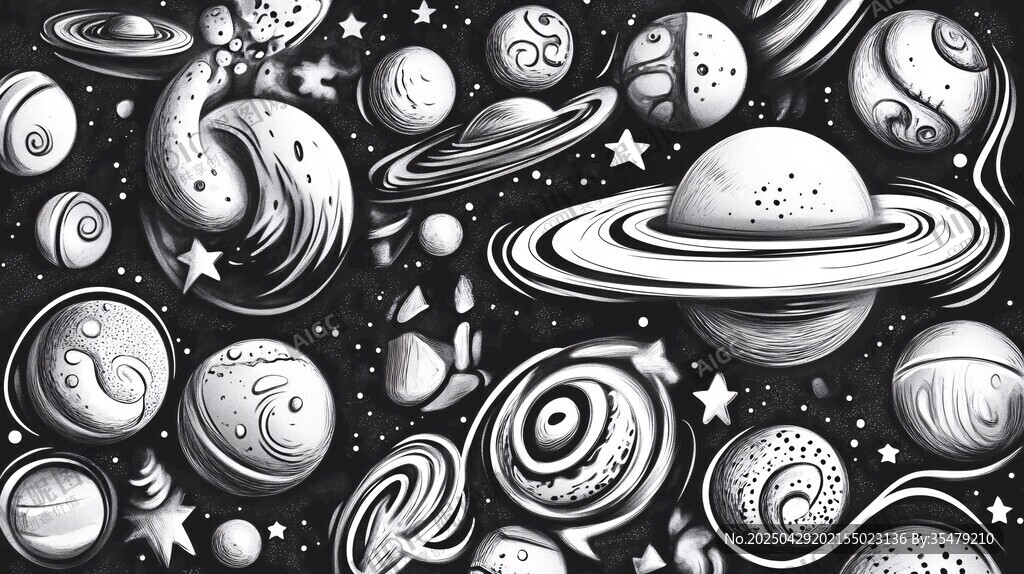 黑白宇宙星球奇幻圖案