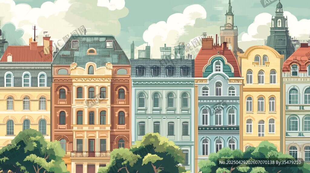 多彩歐式建筑風景