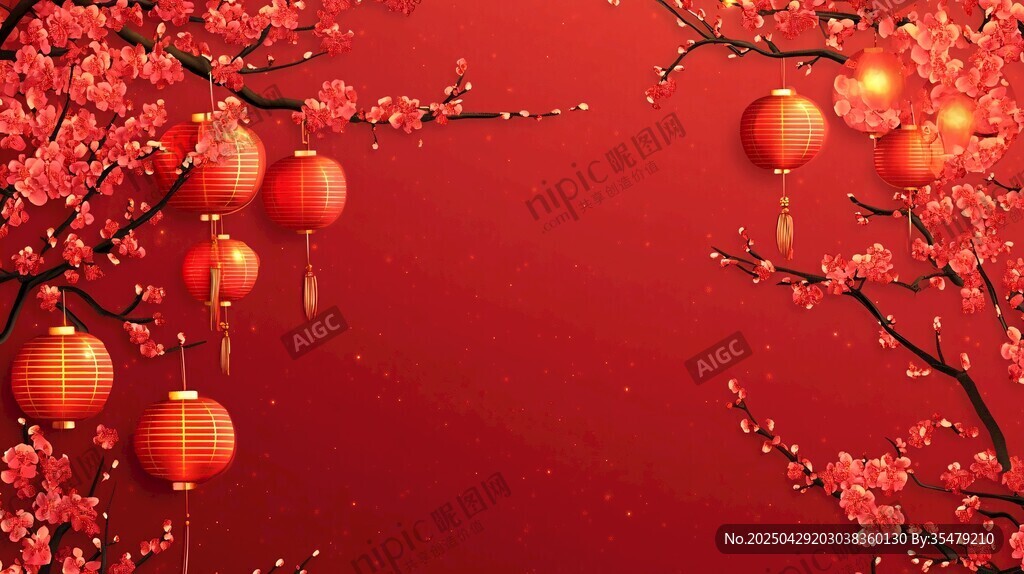 喜慶紅燈籠與紅梅背景圖