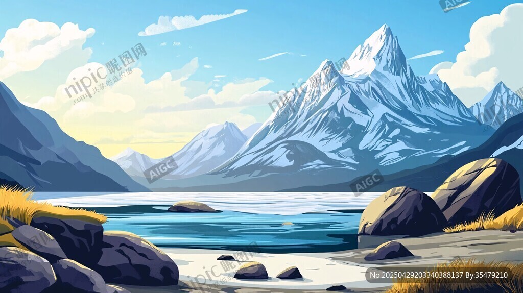 湖畔雪山美景
