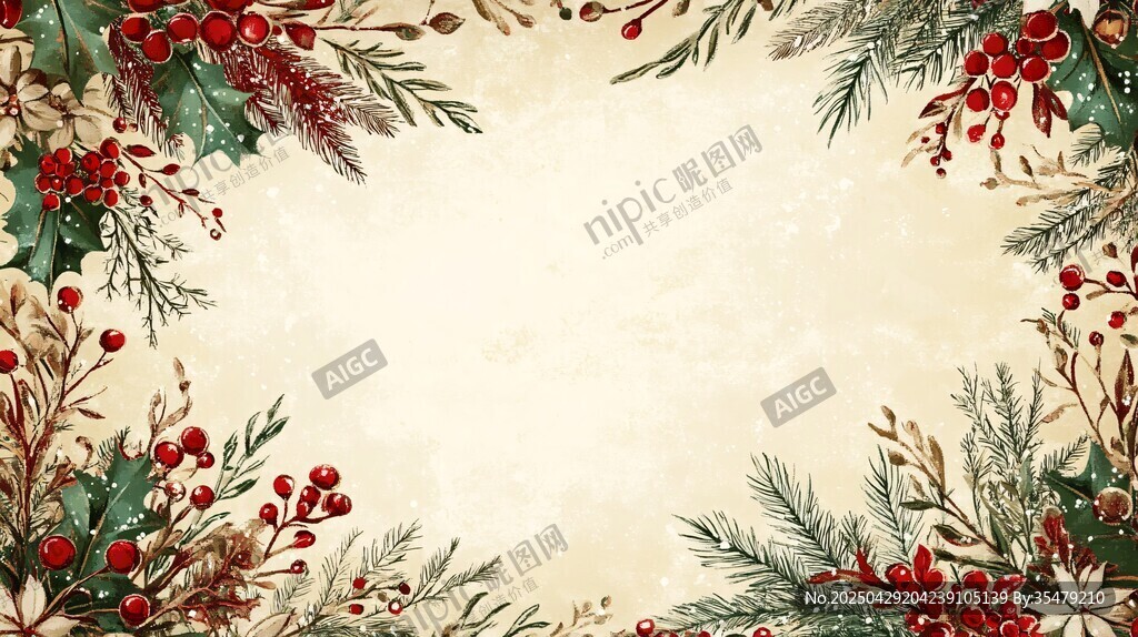 復(fù)古風(fēng)圣誕植物裝飾邊框