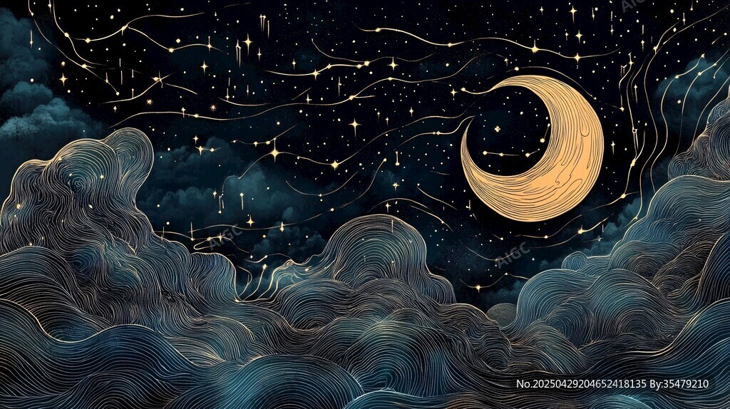 夢幻月夜星空云海景象