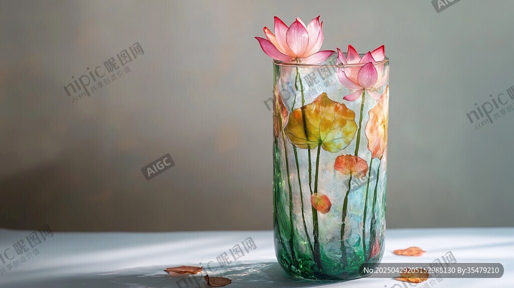 玻璃花瓶中的粉色荷花
