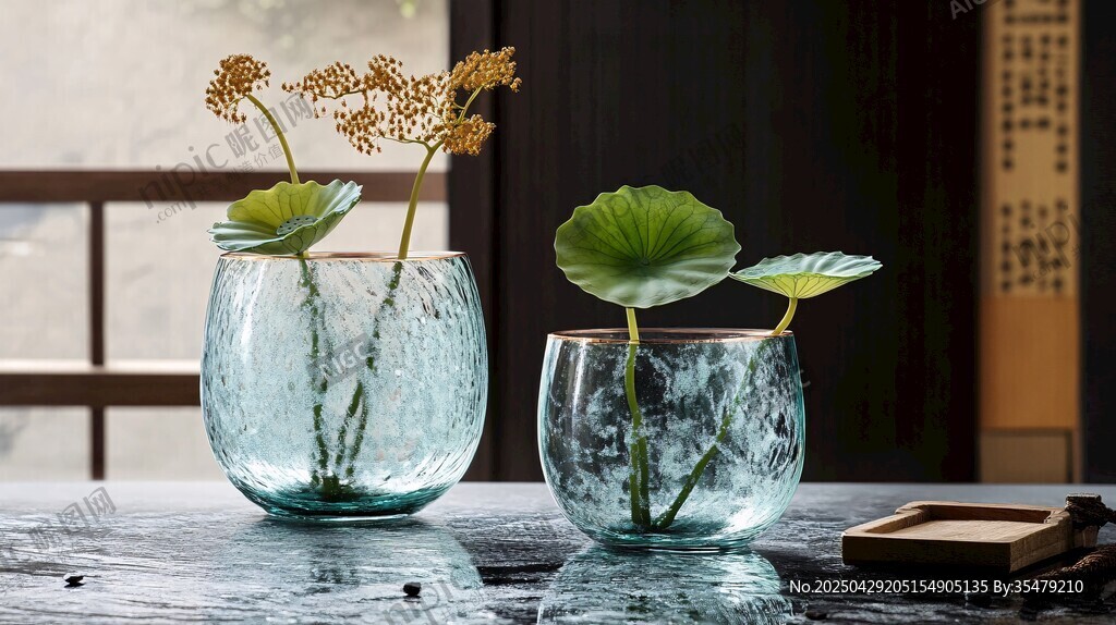 中式禪意玻璃花瓶插花