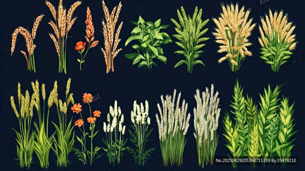 多樣田園植物插畫