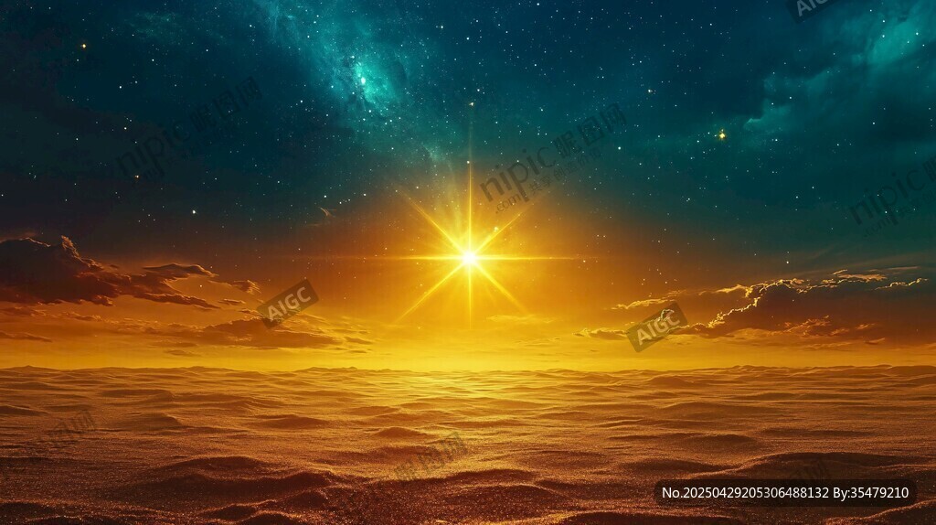 海上日出星空夢幻美景