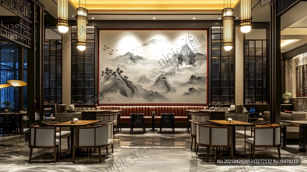 中式典雅大廳山水裝飾景觀