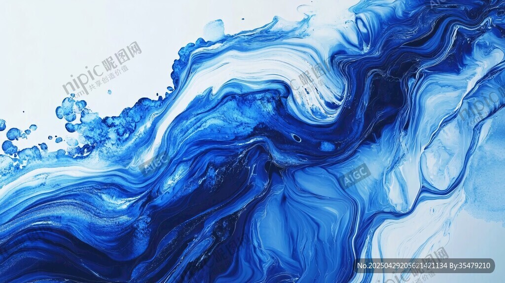 藍色水墨般流動的液體藝術