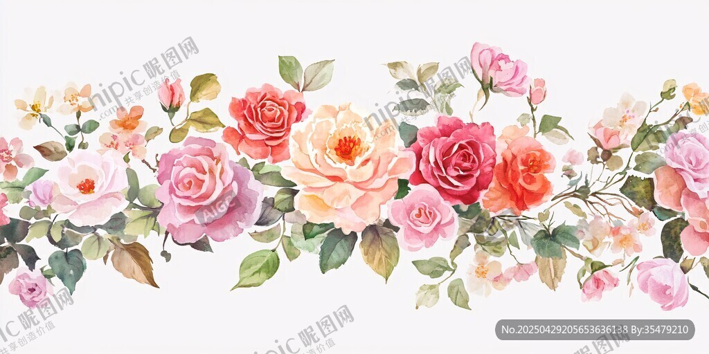 水彩玫瑰花卉裝飾圖案