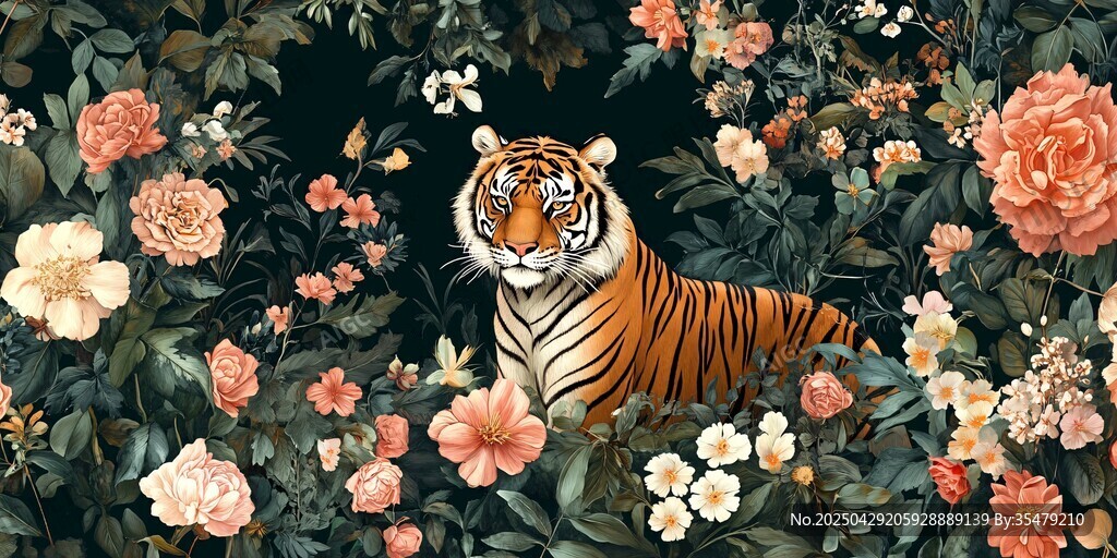 虎臥繁花間