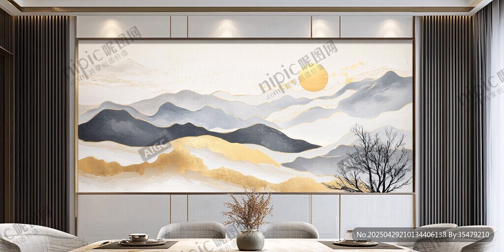 中式客廳山水壁畫裝飾