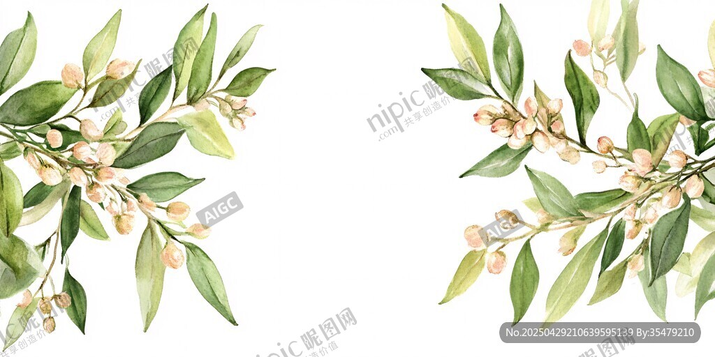 水彩風綠葉花卉裝飾元素