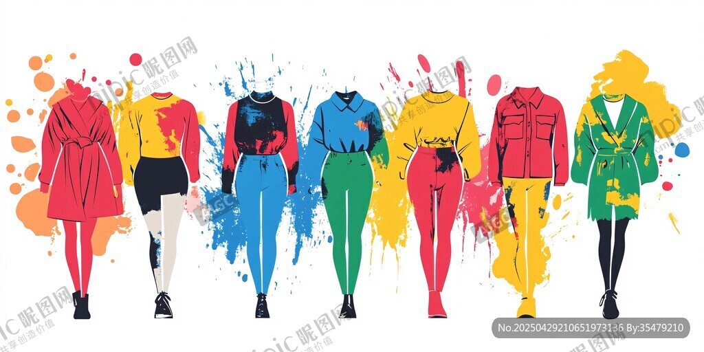 時尚多彩服裝模特插畫