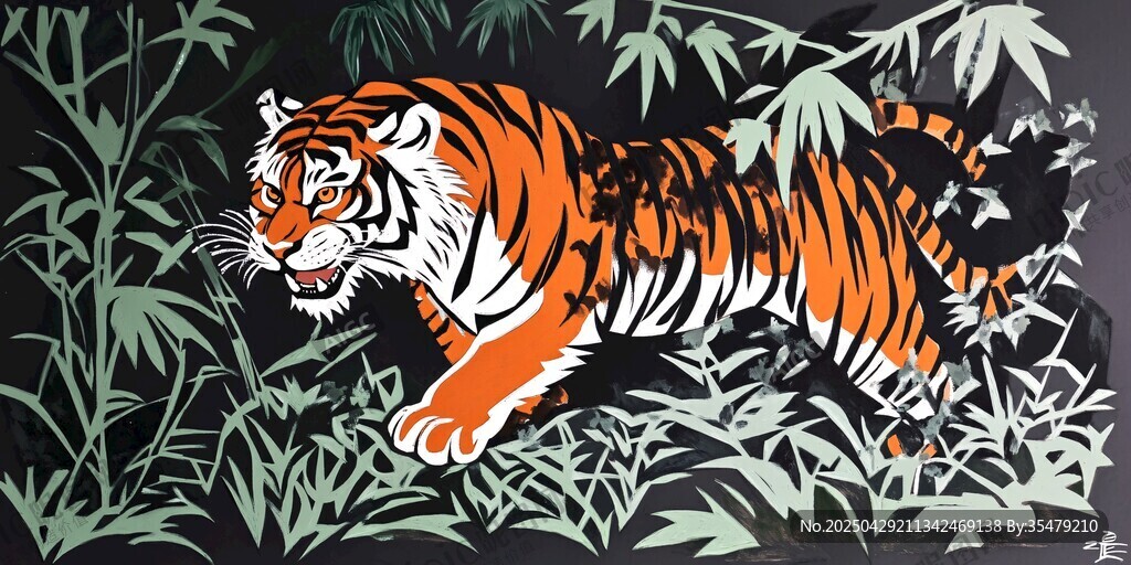 猛虎穿行于竹林間