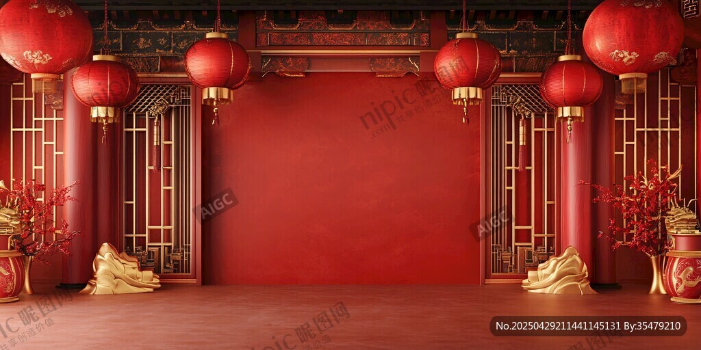 中式喜慶場(chǎng)景 紅燈籠裝飾