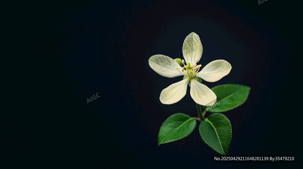 單朵白花綠葉特寫(xiě)