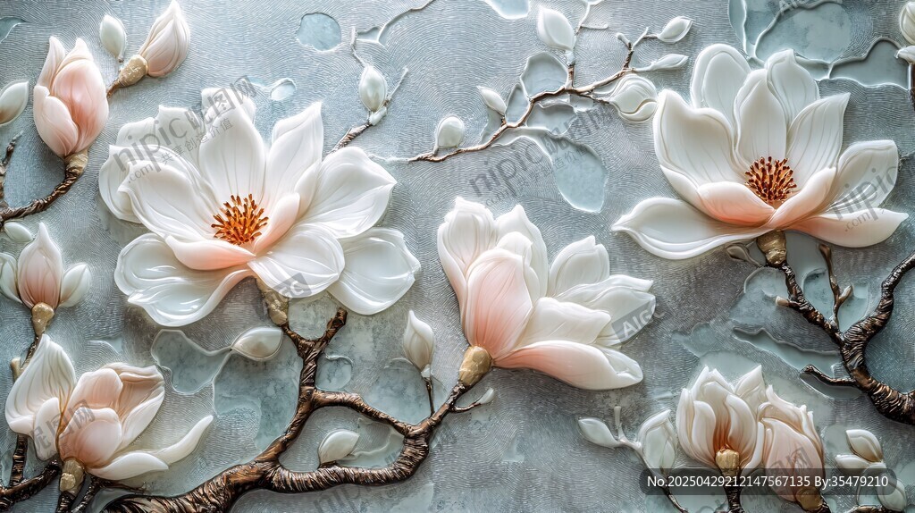 玉蘭花浮雕 雅致中式花卉藝術