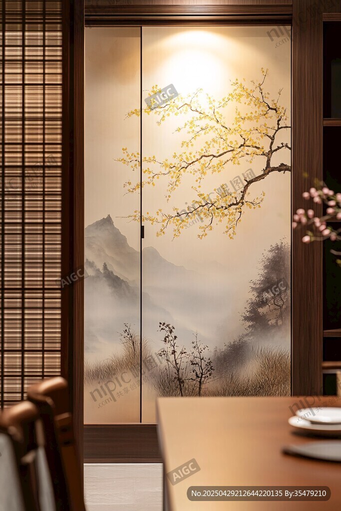 中式山水花鳥移門裝飾
