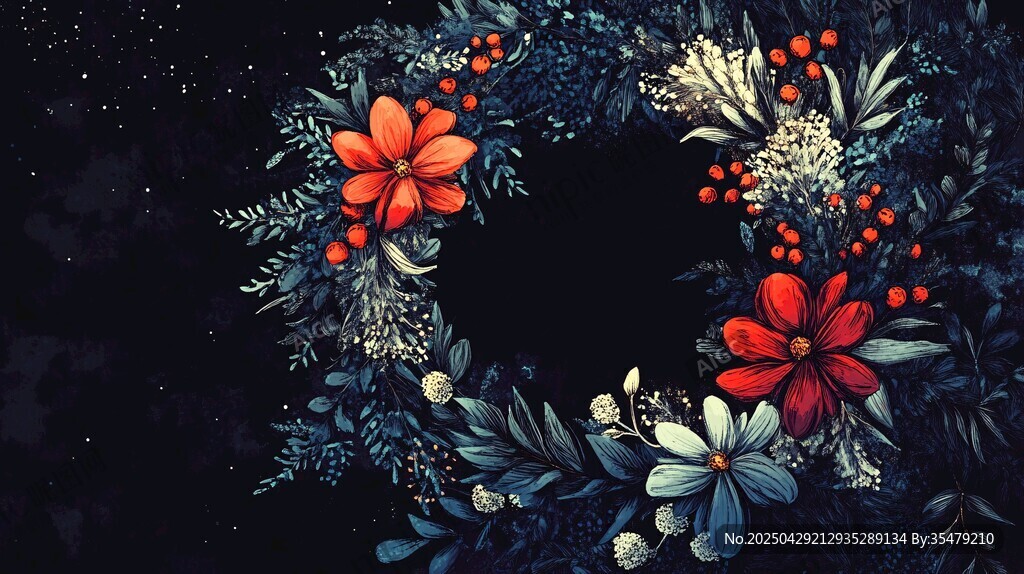 夢幻花卉花環插畫