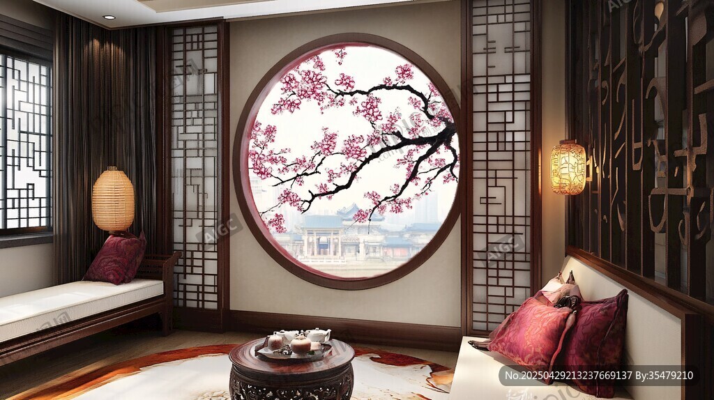中式典雅茶室 圓窗賞景