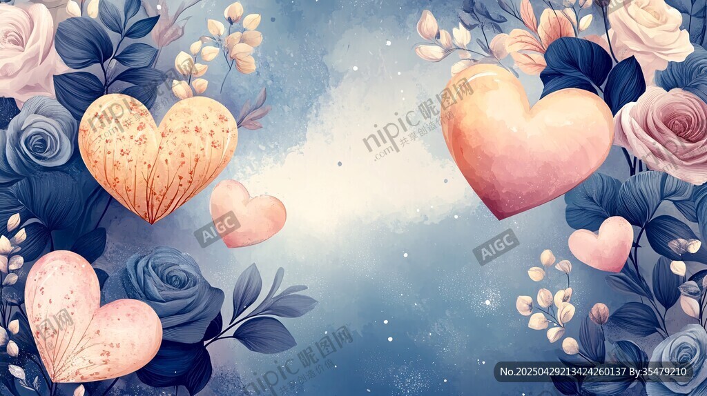 浪漫花卉愛心夢幻背景圖