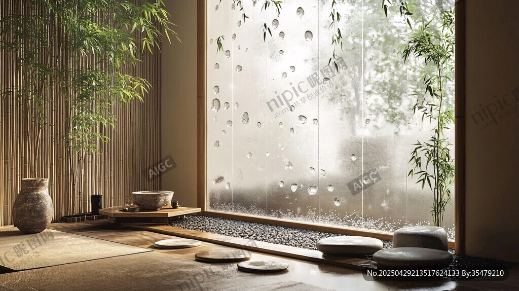 雨中禪意茶室靜謐一角