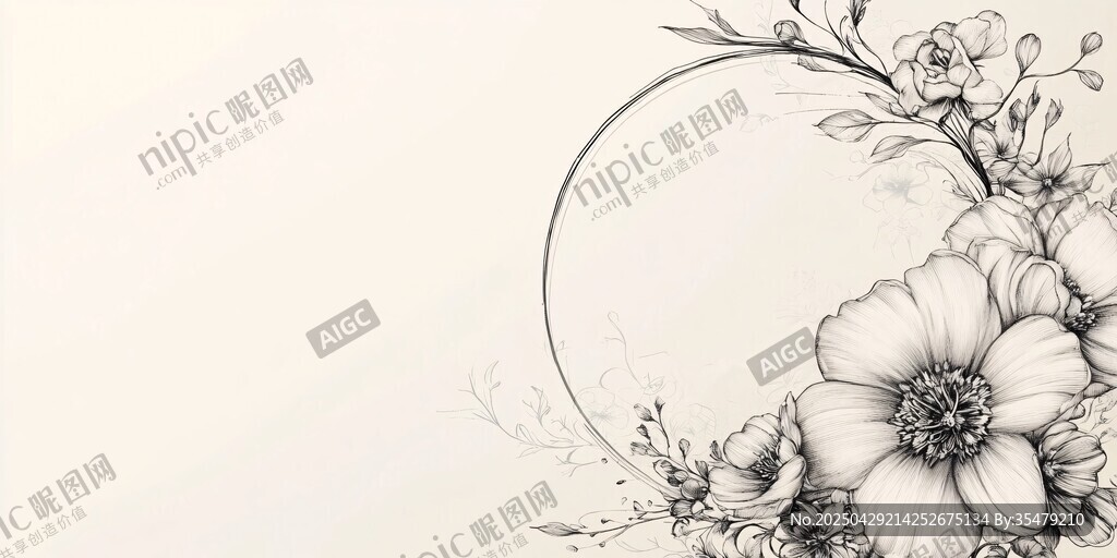 手繪花卉圓環裝飾背景圖