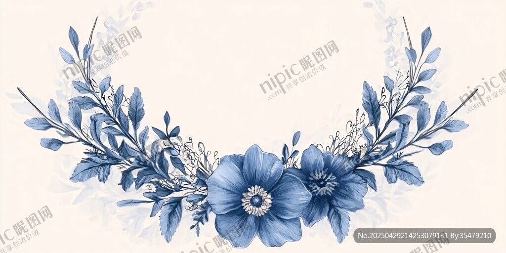 藍(lán)色花卉花環(huán)裝飾圖案