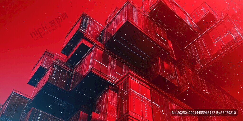 紅色立體建筑科幻風(fēng)畫面