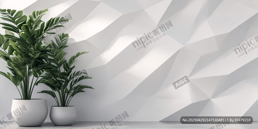 簡(jiǎn)約幾何墻配清新綠植
