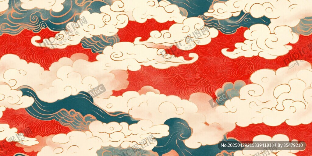 中式傳統云紋海浪圖案背景