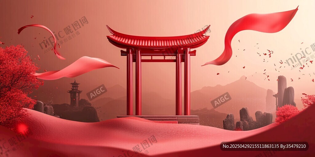 古風紅韻中式建筑場景