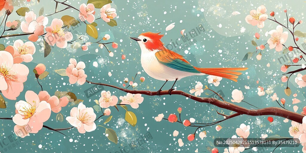 枝頭彩鳥(niǎo)伴繁花