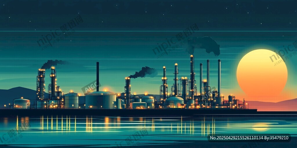 夜幕下的石油化工工廠景觀